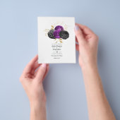 Paarse en Zwarte  Gotische Bloemen Bruiloft Flyer (Hand)