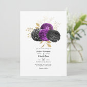 Paarse en Zwarte  Gotische Bloemen Bruiloft Kaart (Staand voorkant)