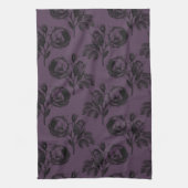 Paarse en zwarte gotische bloemmotief Halloween Theedoek (Verticaal)
