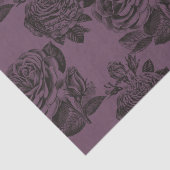 Paarse en zwarte Gotische Rozen Patroon Halloween Tissuepapier (Detail)