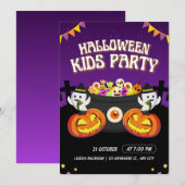 Paarse en Zwarte Halloween Kinderfeest Uitnodiging (Voorkant / Achterkant)