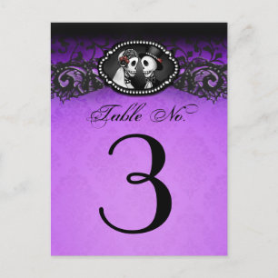 Paarse en zwarte Halloween Skeletons Tafelnummer