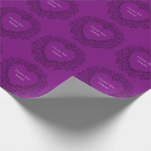 Paarse en zwarte hart bruiloft cadeaupapier (Hoek)