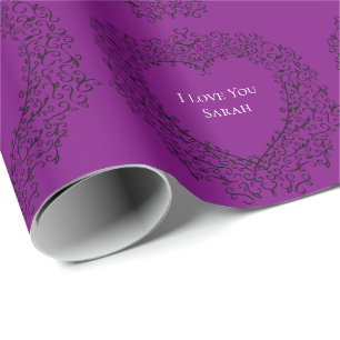Paarse en zwarte hart bruiloft cadeaupapier