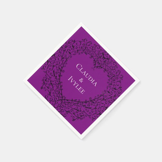 Paarse en Zwarte Hart Gothic Trouwservetten Servet (Hoek)