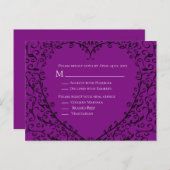 Paarse en Zwarte Hart Gotische Bruiloft Antwoord K Briefkaart (Voorkant / Achterkant)