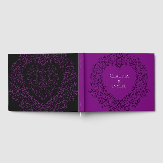 Paarse en zwarte hart gotische bruiloft gastenboek (Volledig)