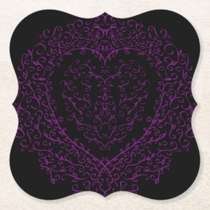 Paarse en Zwarte Hart Gotische Bruiloft Onderzette Kartonnen Onderzetters