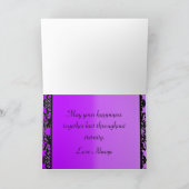 Paarse en zwarte  hartslag bruiloft kaart (Binnen)