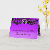 Paarse en zwarte  hartslag bruiloft kaart (Gele Bloem)