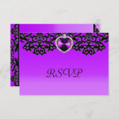 Paarse en zwarte  hartslag bruiloft RSVP kaartje (Voorkant / Achterkant)