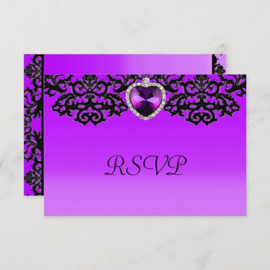 Paarse en zwarte hartslag bruiloft RSVP kaartje (Voorkant / Achterkant)