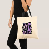 Paarse en zwarte heksen pet spook Trick or treat Tote Bag (Voorkant (product))