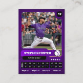 Paarse en zwarte honkbalspeler Trading Photo Card Contactkaartje (Voorkant)