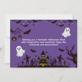 Paarse en Zwarte Illustratieve Halloween Feestdagenkaart