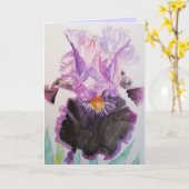 Paarse en zwarte Iris Waterverf Birthday Kaart (Gele Bloem)