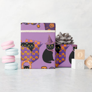 Paarse en Zwarte Kat / Halloween Boo Ambacht of Cadeaupapier