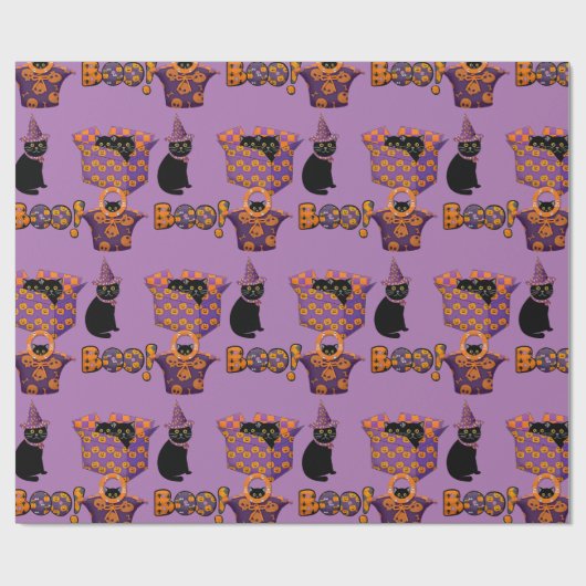 Paarse en zwarte kat/Halloween Boo Craft of Cadeaupapier (Vlak)