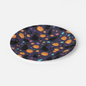 Paarse en zwarte kat Halloween Papieren Bordje (Gekanteld)