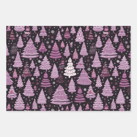 Paarse en zwarte kerstbomen Kerstmis Inpakpapier Vel (Voorkant 3)