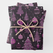 Paarse en zwarte kerstbomen Kerstmis Inpakpapier Vel (In situ)