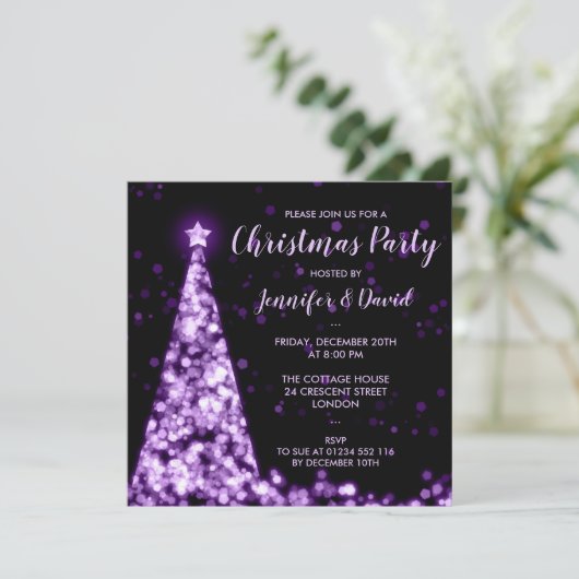 Paarse en zwarte kerstfeest kaart (Staand voorkant)