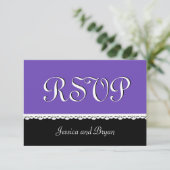 PAARSE en ZWARTE Lace Wedding RSVP V16 (Staand voorkant)