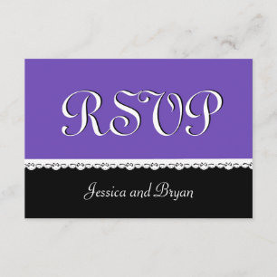PAARSE en ZWARTE Lace Wedding RSVP V16 Kaartje