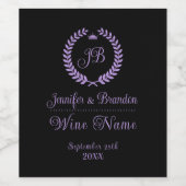 Paarse en zwarte Laurel Wreatwine Label Wijn Etiket (Enkel label)