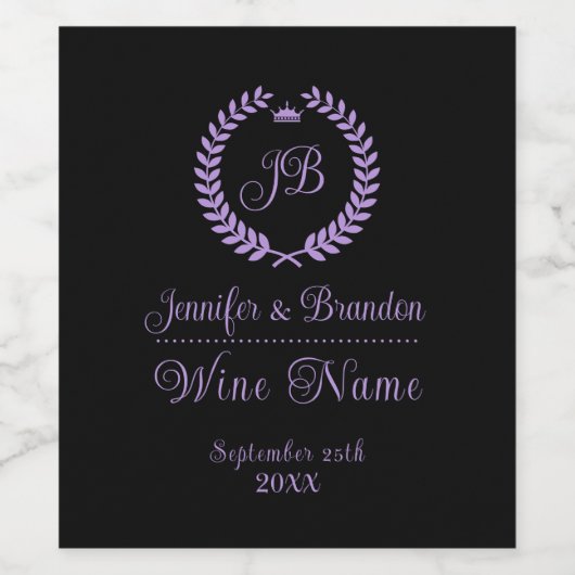 Paarse en zwarte Laurel Wreatwine Label Wijn Etiket (Enkel label)