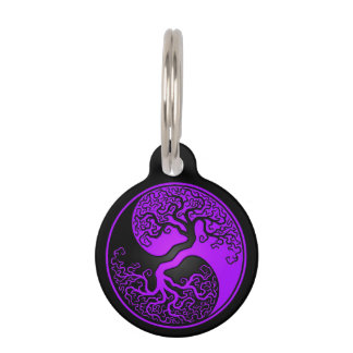 Paarse en zwarte Levensboom Yin Yang Huisdierpenning