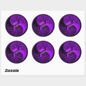 Paarse en zwarte levensboom Yin Yang Ronde Sticker (Vel)