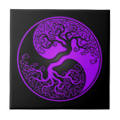 Paarse en zwarte Levensboom Yin Yang Tegeltje (Voorkant)