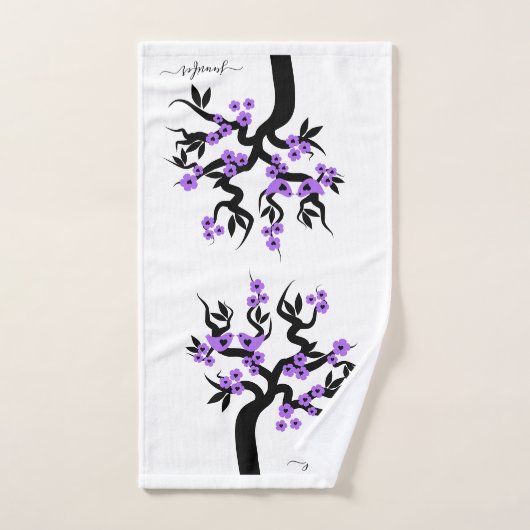 Paarse en zwarte liefdesvogelkerboom, bloesems bad handdoek (Handdoek)