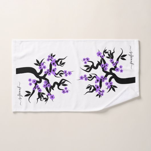 Paarse en zwarte liefdesvogelkerboom, bloesems bad handdoek (Handdoek)