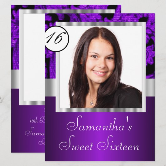 Paarse en zwarte lieve zestien kaart (Voorkant / Achterkant)