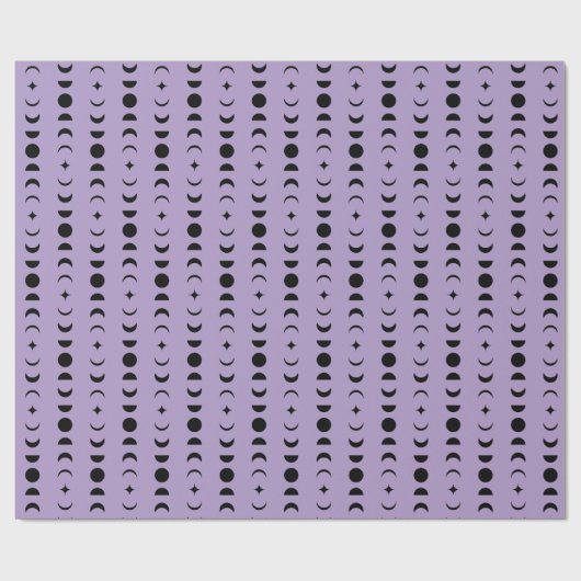 Paarse en zwarte maan en sterren mystieke wicca cadeaupapier (Vlak)