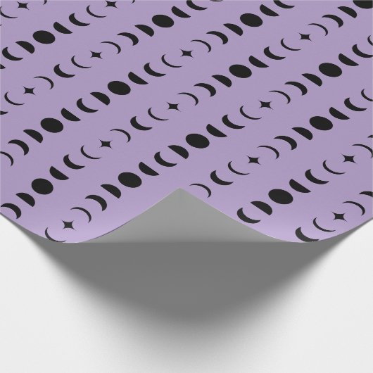 Paarse en zwarte maan en sterren mystieke wicca cadeaupapier (Hoek)