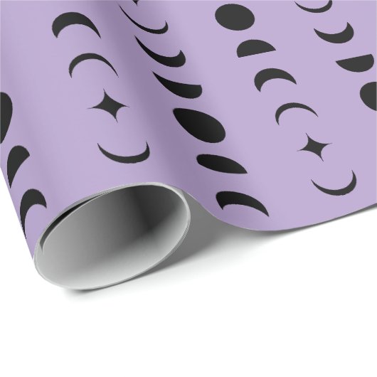 Paarse en zwarte maan en sterren mystieke wicca cadeaupapier (Rol Hoek)