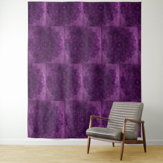 Paarse en zwarte Mandala wandtapijt Wandkleed (In situ)