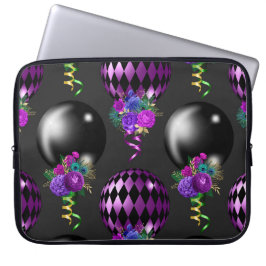 PAARSE EN ZWARTE MARDI GRAS BALLOONS EN BOUWEN LAPTOP SLEEVE