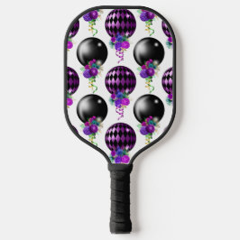 PAARSE EN ZWARTE MARDI GRAS BALLOONS FLOWERS TASSE PICKLEBALL PADDLE