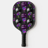 PAARSE EN ZWARTE MARDI GRAS BALLOONS FLOWERS TASSE PICKLEBALL PADDLE (Achterkant)