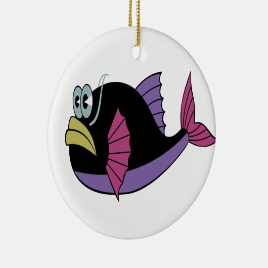 Paarse en zwarte meerkleurige weekvis keramisch ornament (Rechts)