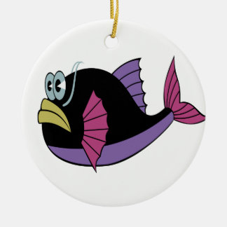 Paarse en zwarte meerkleurige weekvis keramisch ornament