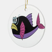 Paarse en zwarte meerkleurige weekvis keramisch ornament (Links)