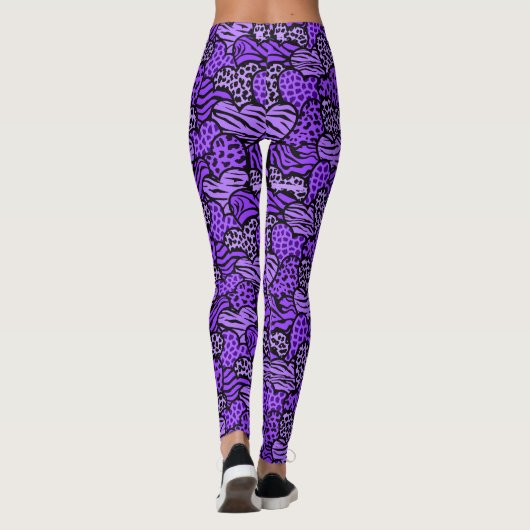 Paarse en zwarte meisjesachtige dierenprint harten leggings (Achterkant)