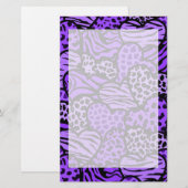 Paarse en zwarte meisjesachtige dierprint harten briefpapier (Voorkant / Achterkant)