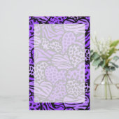 Paarse en zwarte meisjesachtige dierprint harten briefpapier (Staand voorkant)