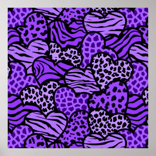 Paarse en zwarte meisjesachtige dierprint harten poster (Voorkant)